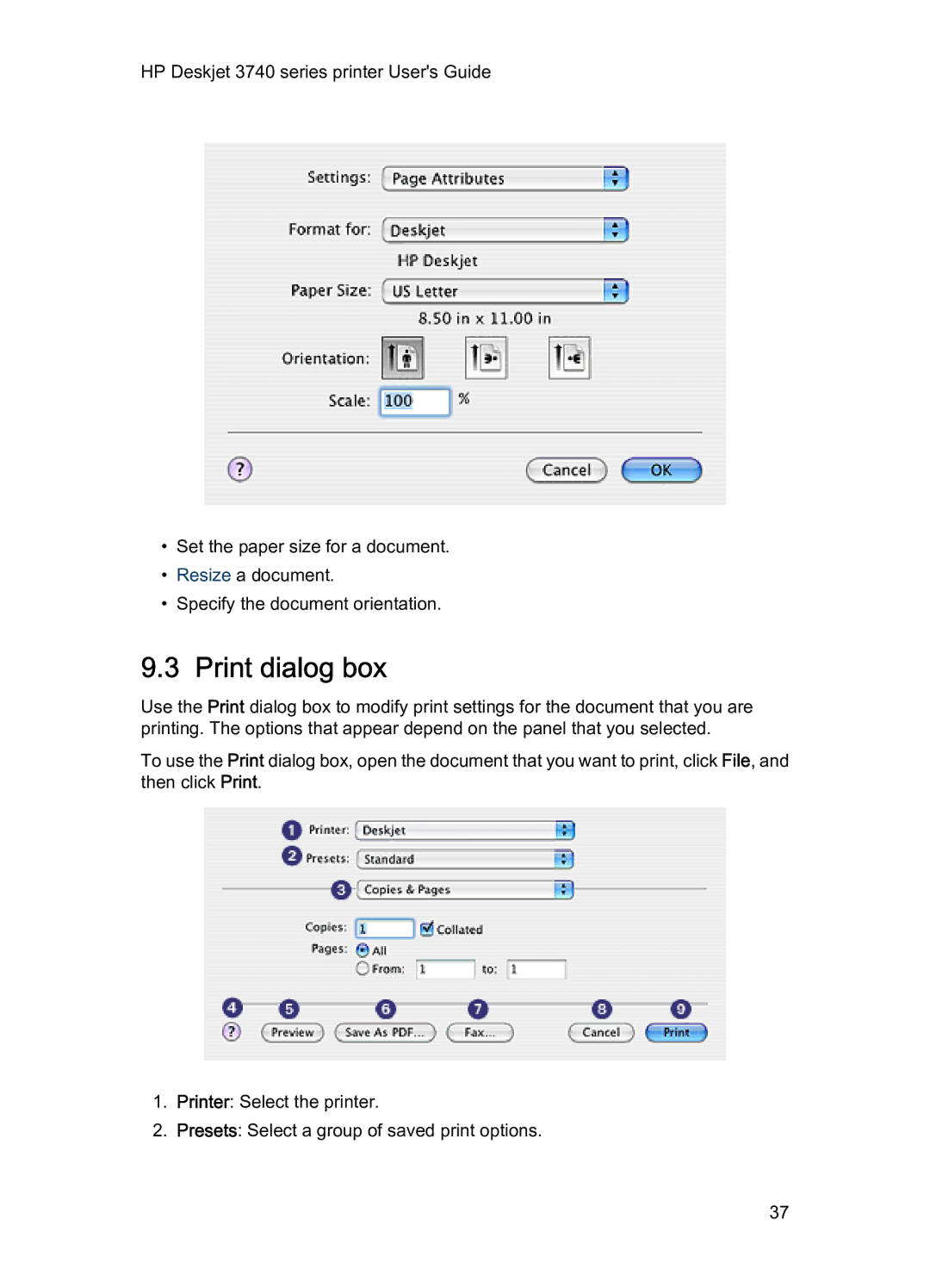 HP 3740 manual Print dialog box 