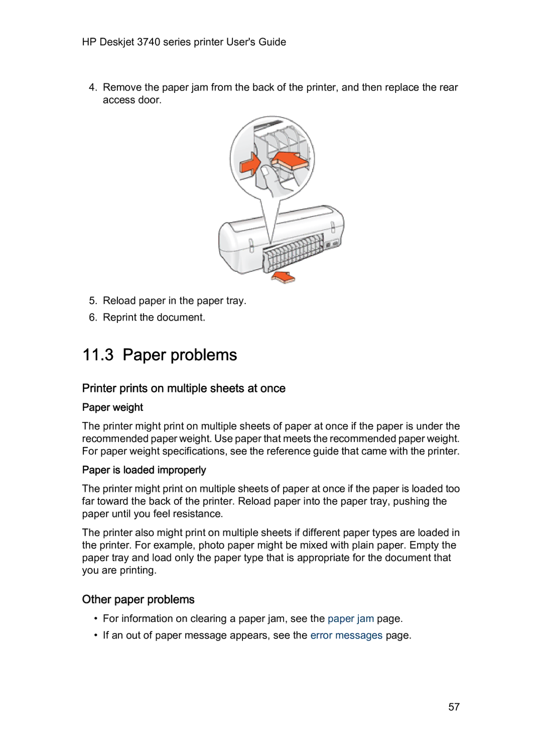 HP 3740 manual Paper problems, Printer prints on multiple sheets at once, Other paper problems 