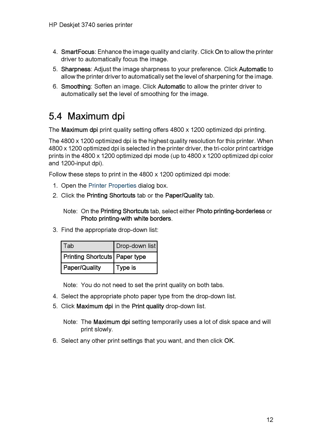 HP 3748 manual Maximum dpi 