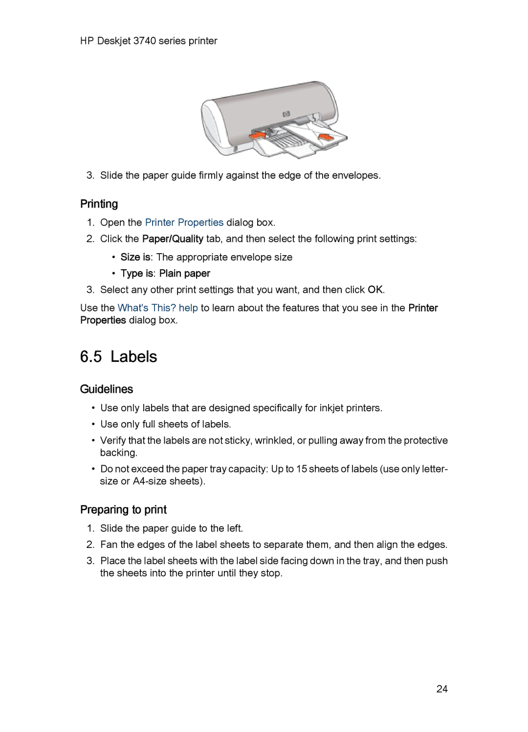 HP 3748 manual Labels, Type is Plain paper 