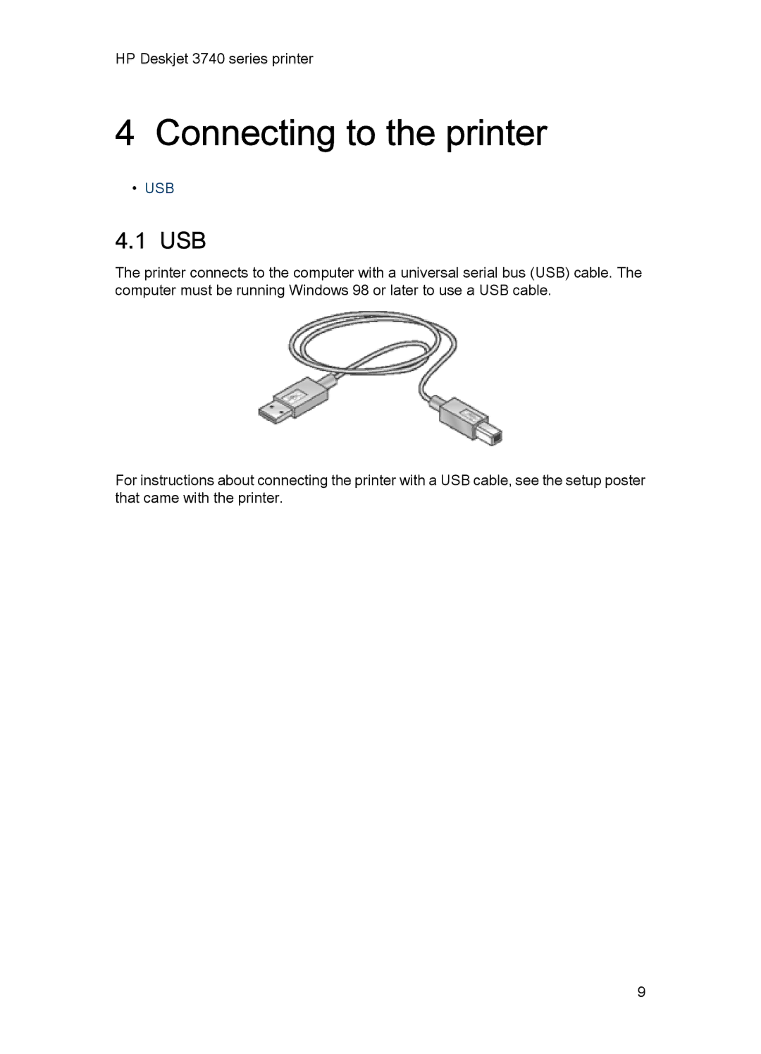 HP 3748 manual Connecting to the printer, Usb 