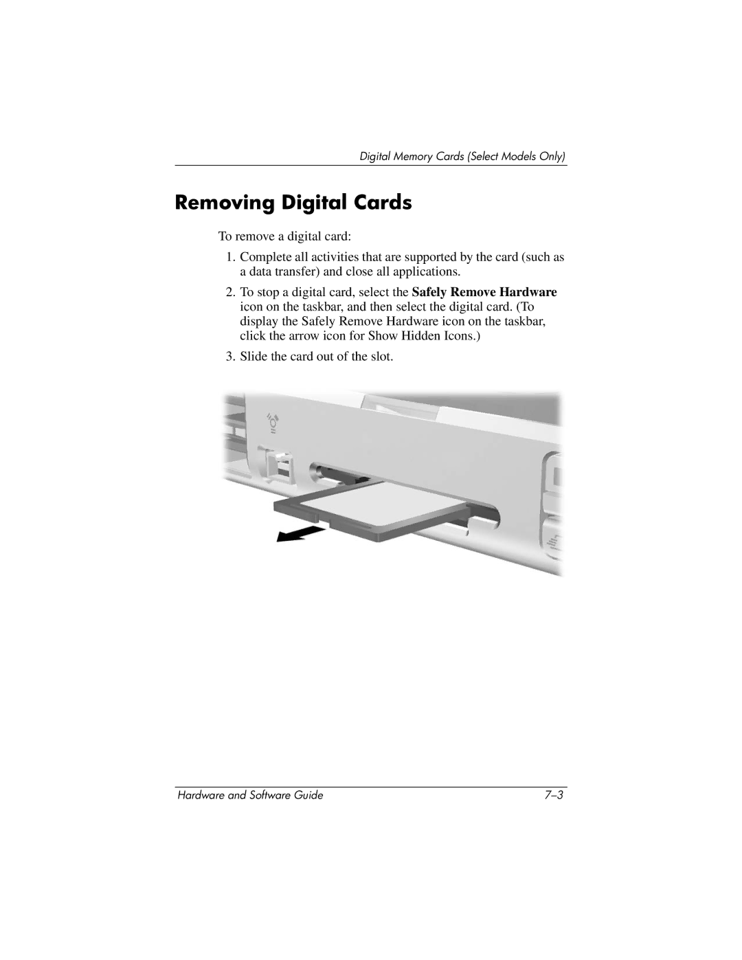 HP 375424-001 manual Removing Digital Cards 