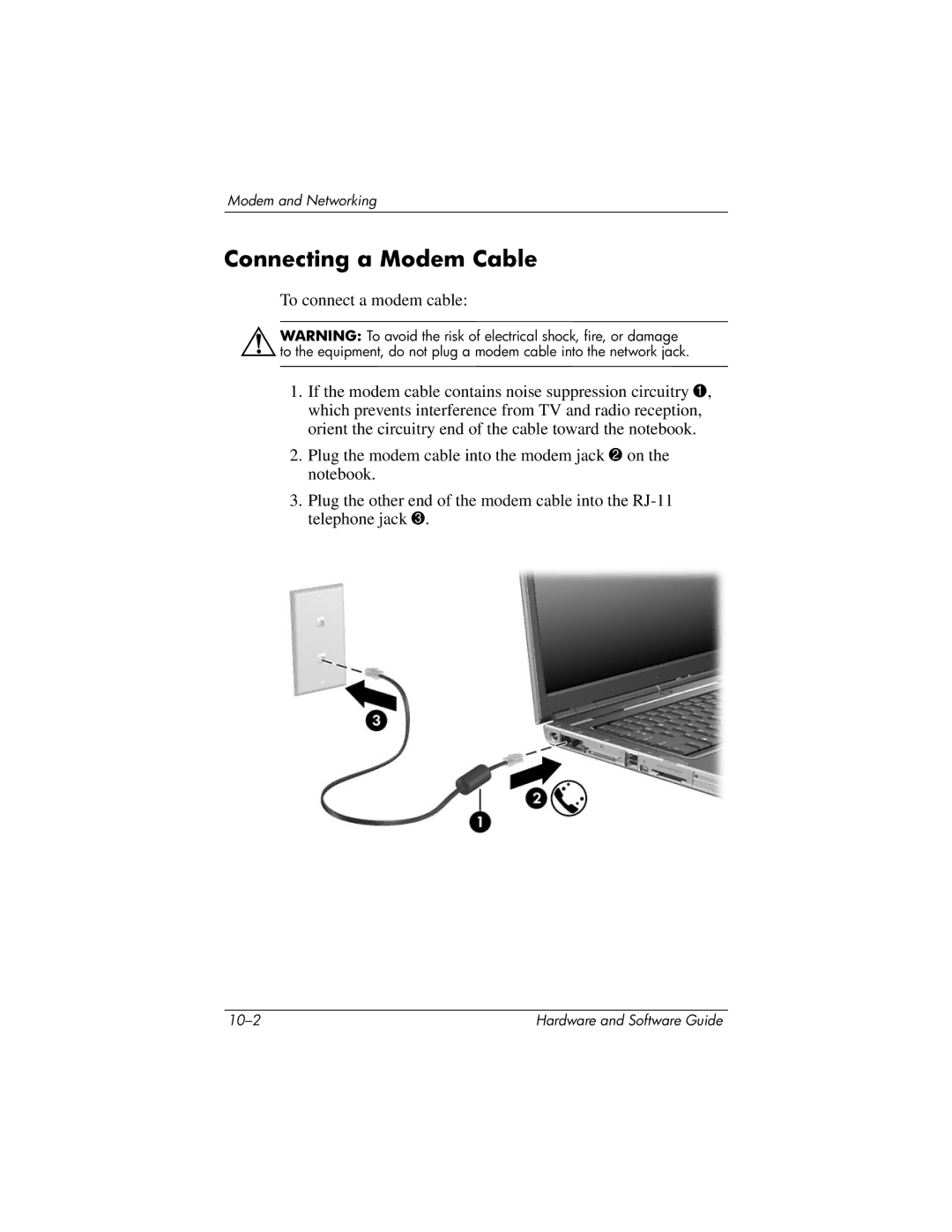 HP 375424-001 manual Connecting a Modem Cable 