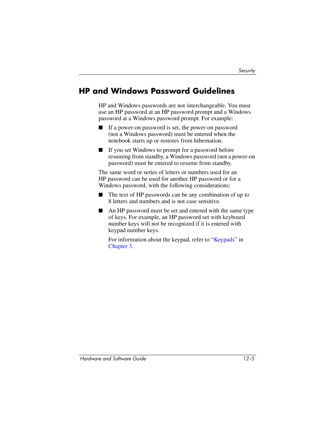 HP 375424-001 manual HP and Windows Password Guidelines 