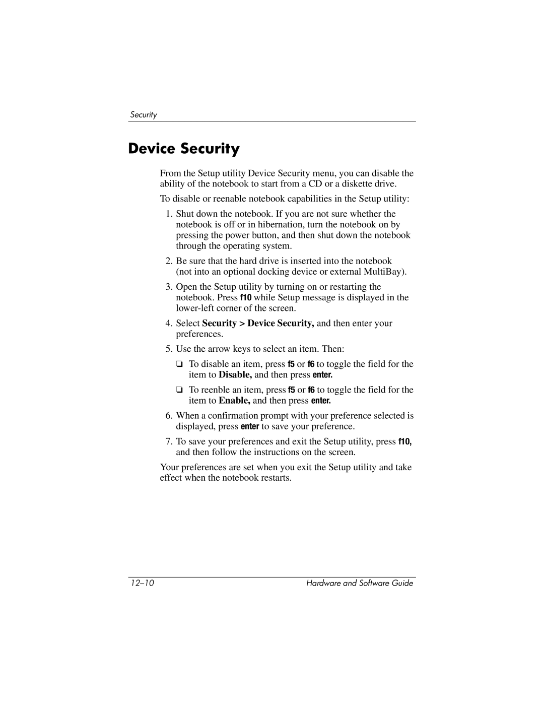 HP 375424-001 manual Device Security 