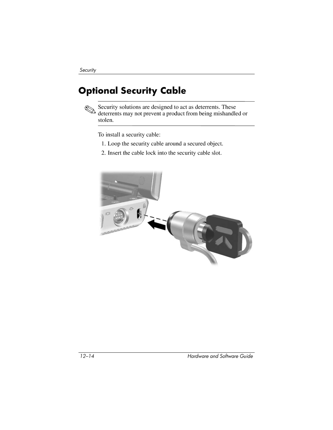 HP 375424-001 manual Optional Security Cable 