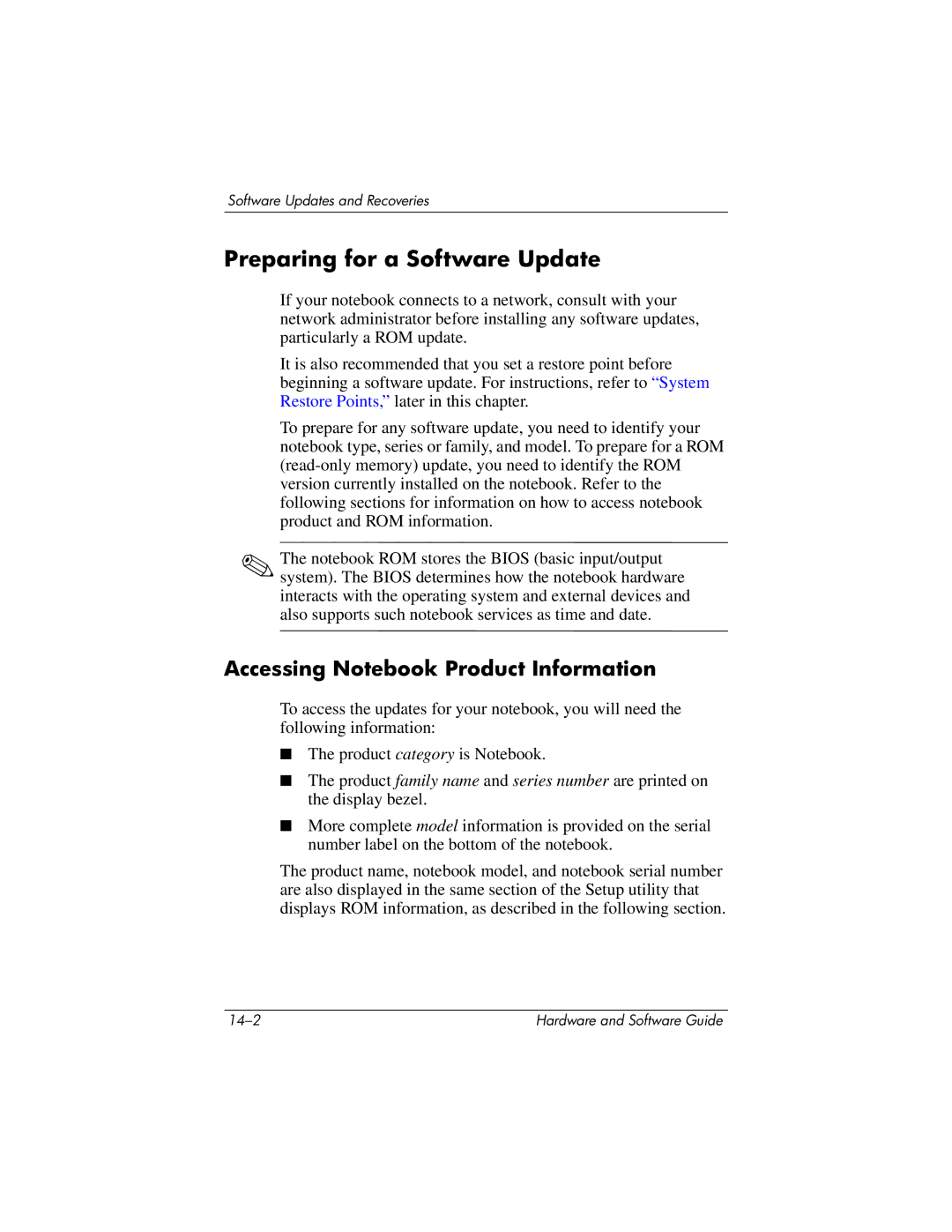 HP 375424-001 manual Preparing for a Software Update, Accessing Notebook Product Information 