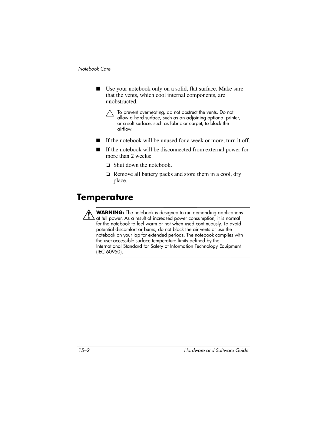 HP 375424-001 manual Temperature 