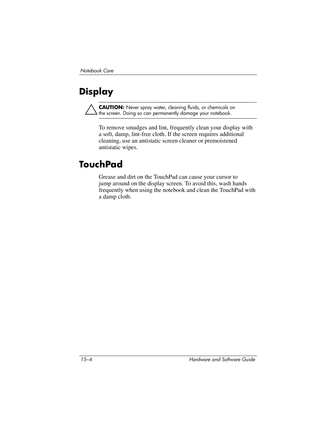 HP 375424-001 manual Display, TouchPad 