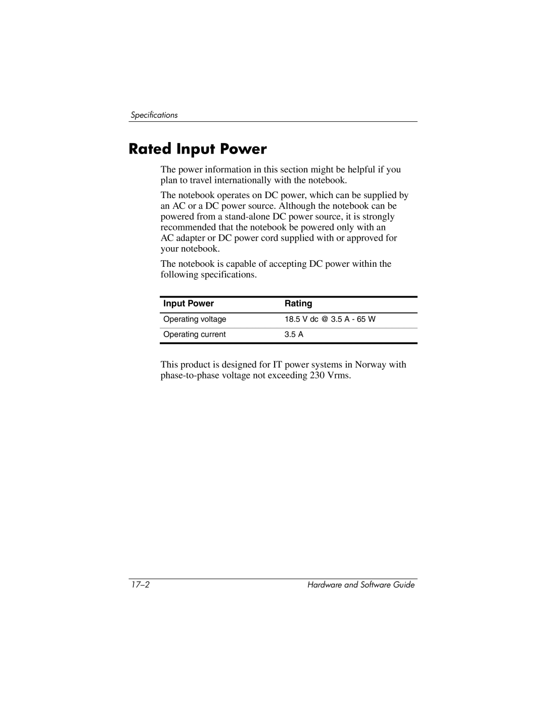 HP 375424-001 manual Rated Input Power 