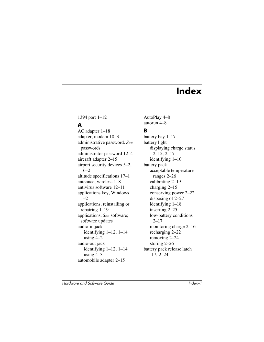 HP 375424-001 manual Index 