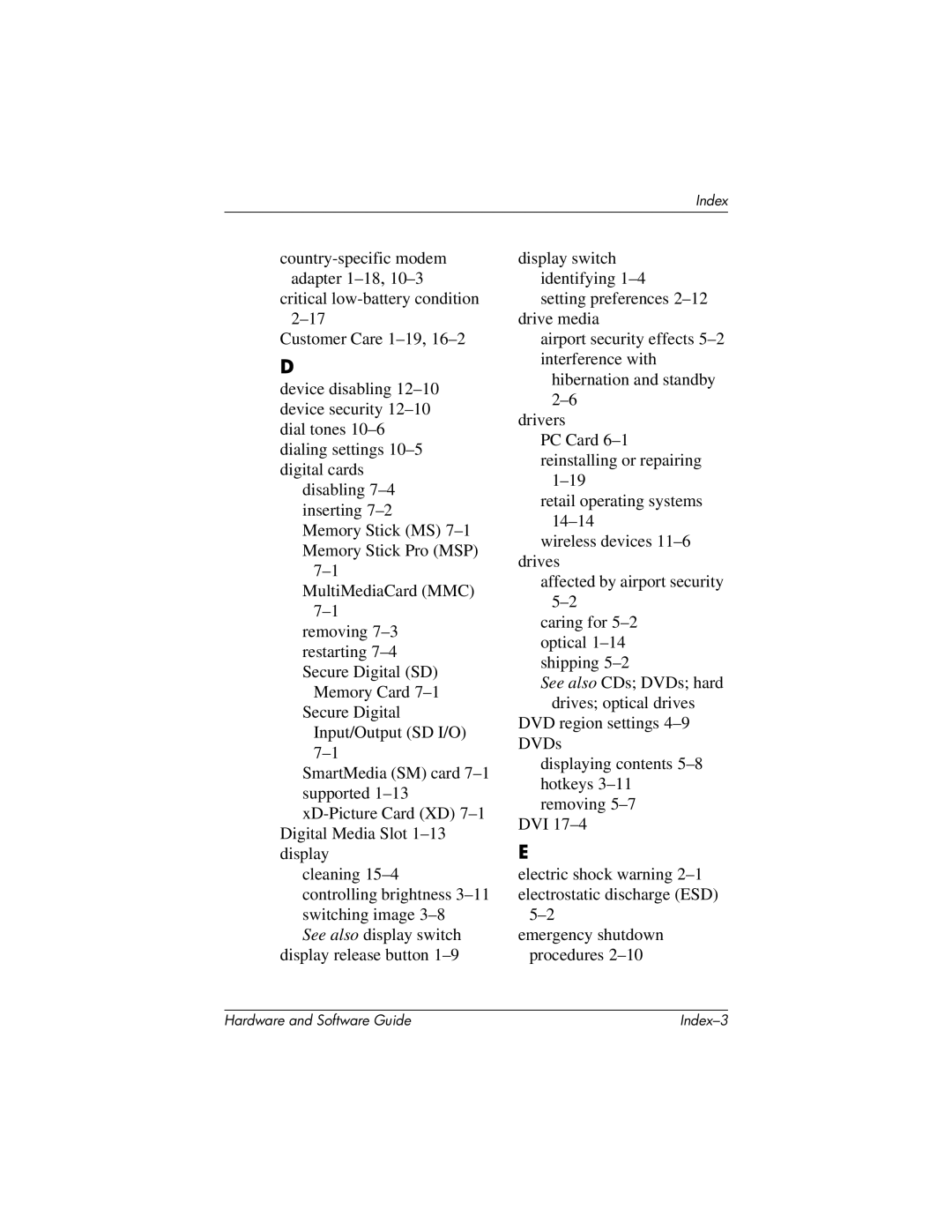 HP 375424-001 manual Index-3 