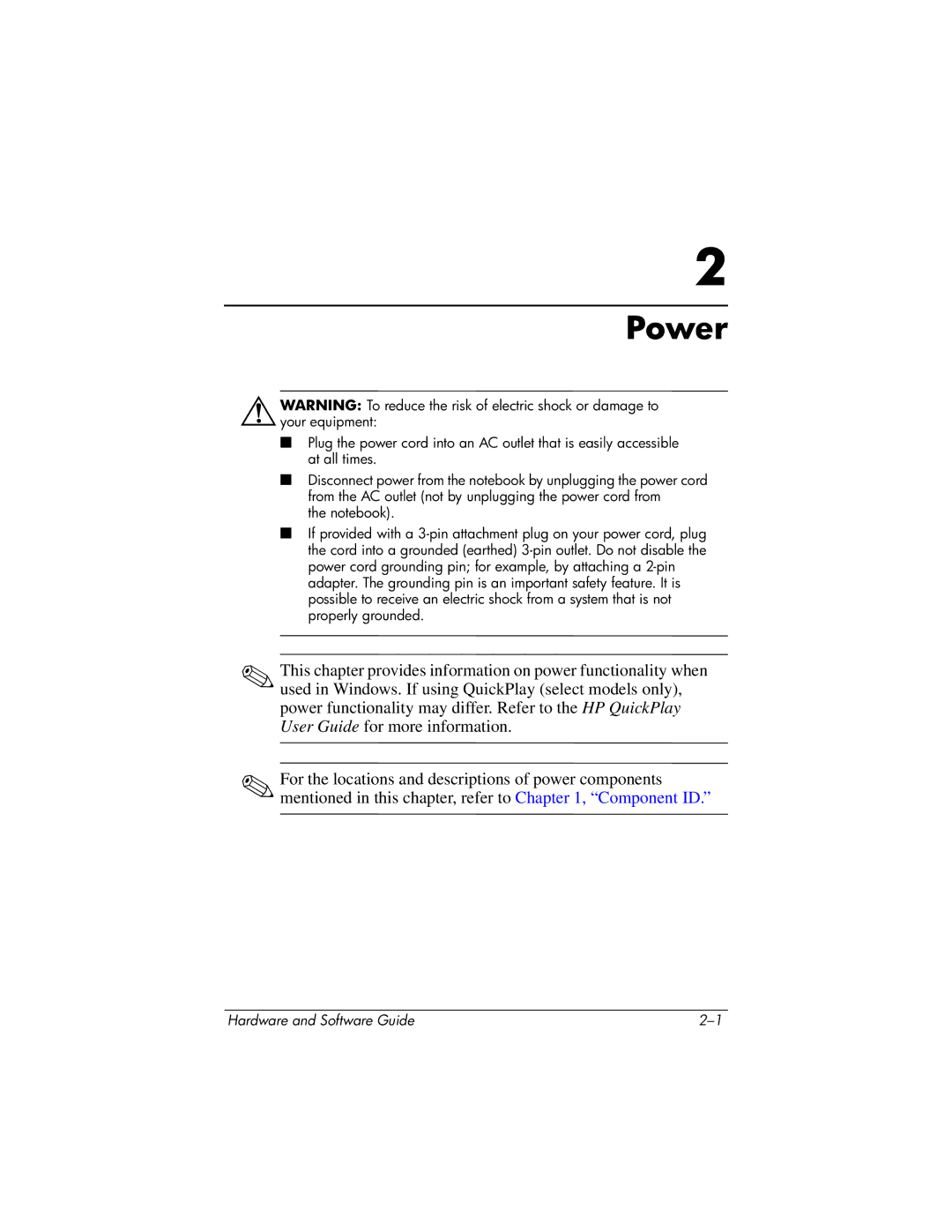 HP 375424-001 manual Power 