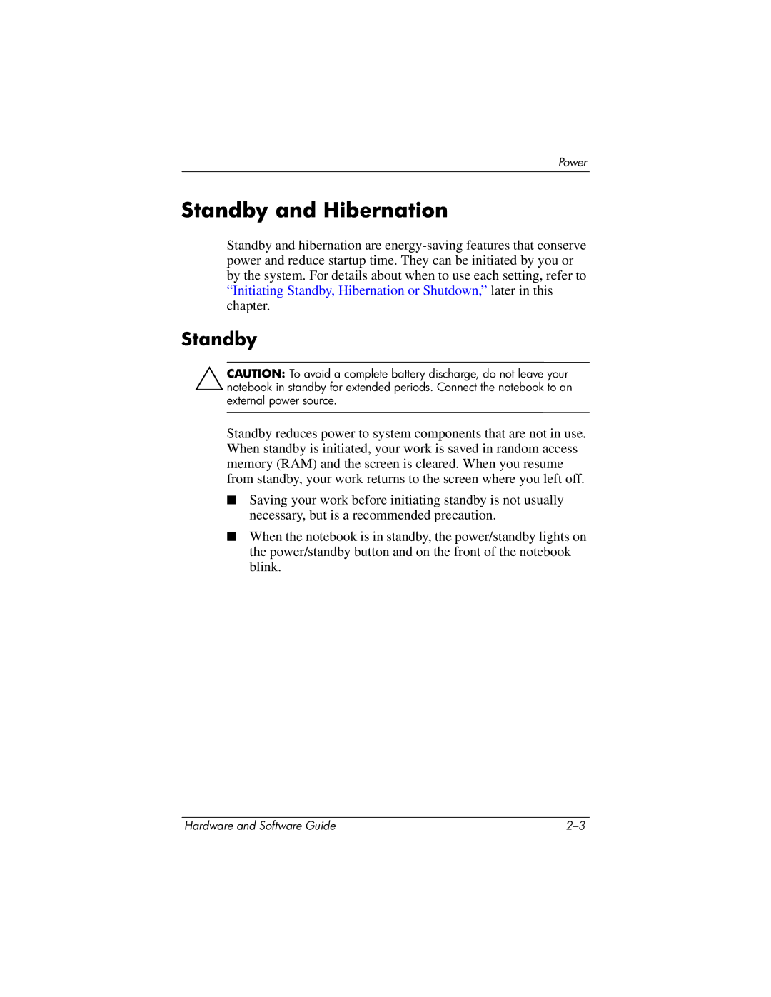 HP 375424-001 manual Standby and Hibernation 