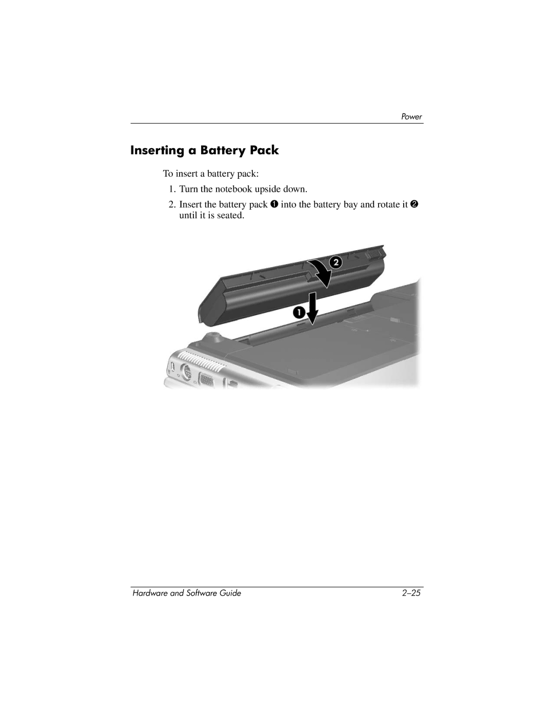 HP 375424-001 manual Inserting a Battery Pack 