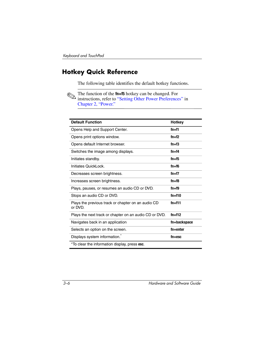 HP 375424-001 manual Hotkey Quick Reference 