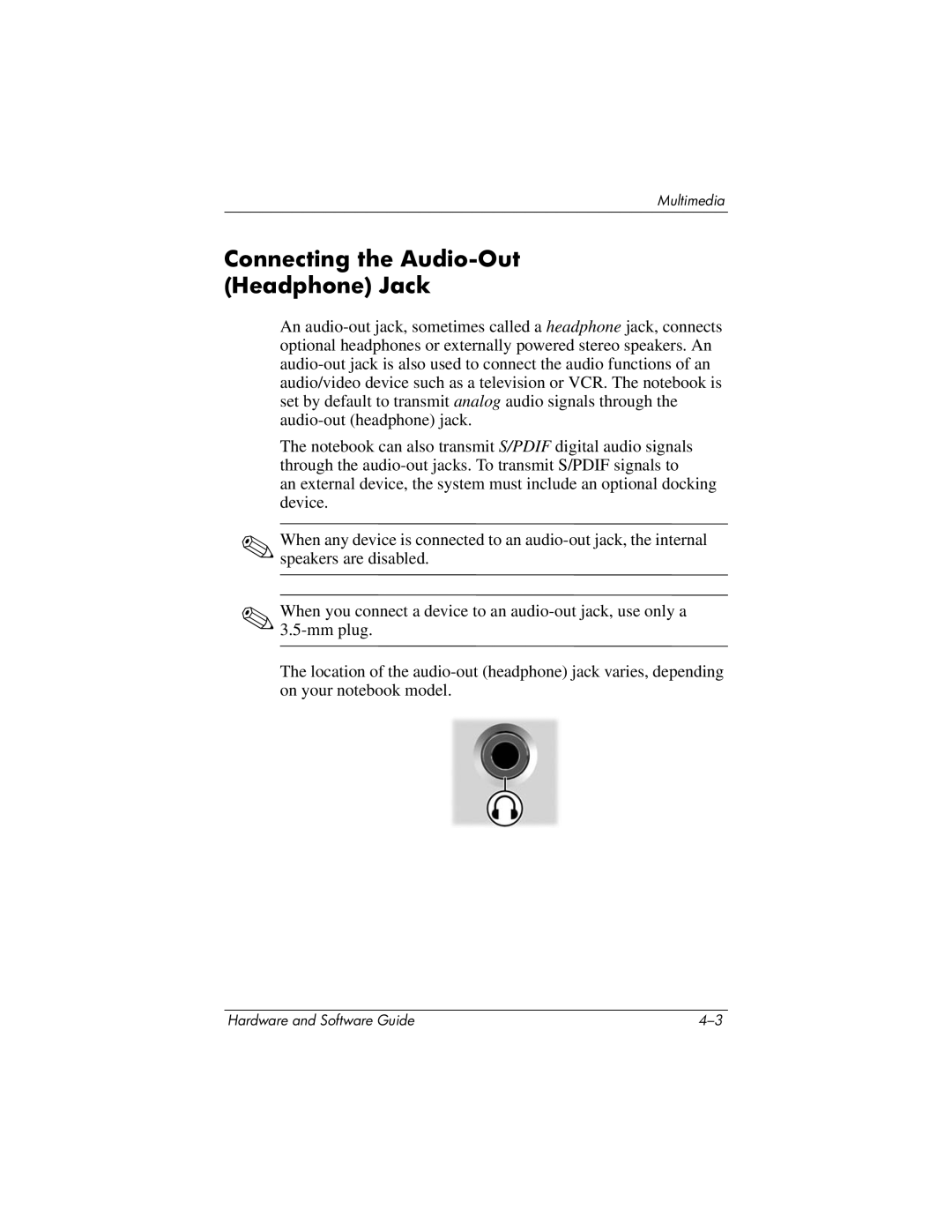 HP 375424-001 manual Connecting the Audio-Out Headphone Jack 