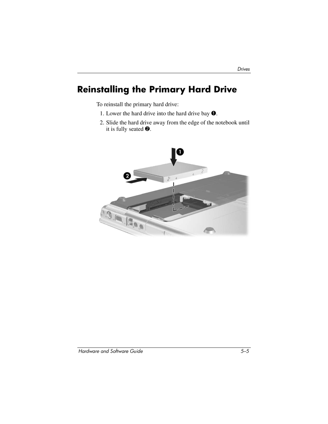 HP 375424-001 manual Reinstalling the Primary Hard Drive 