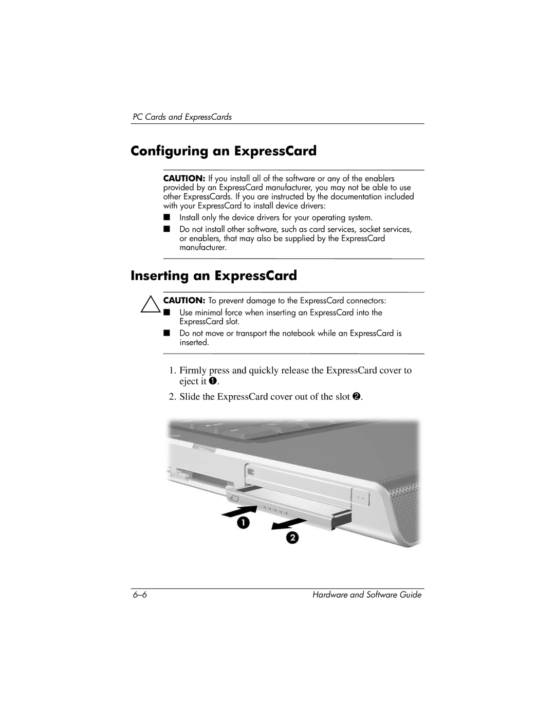 HP 375424-001 manual Configuring an ExpressCard, Inserting an ExpressCard 