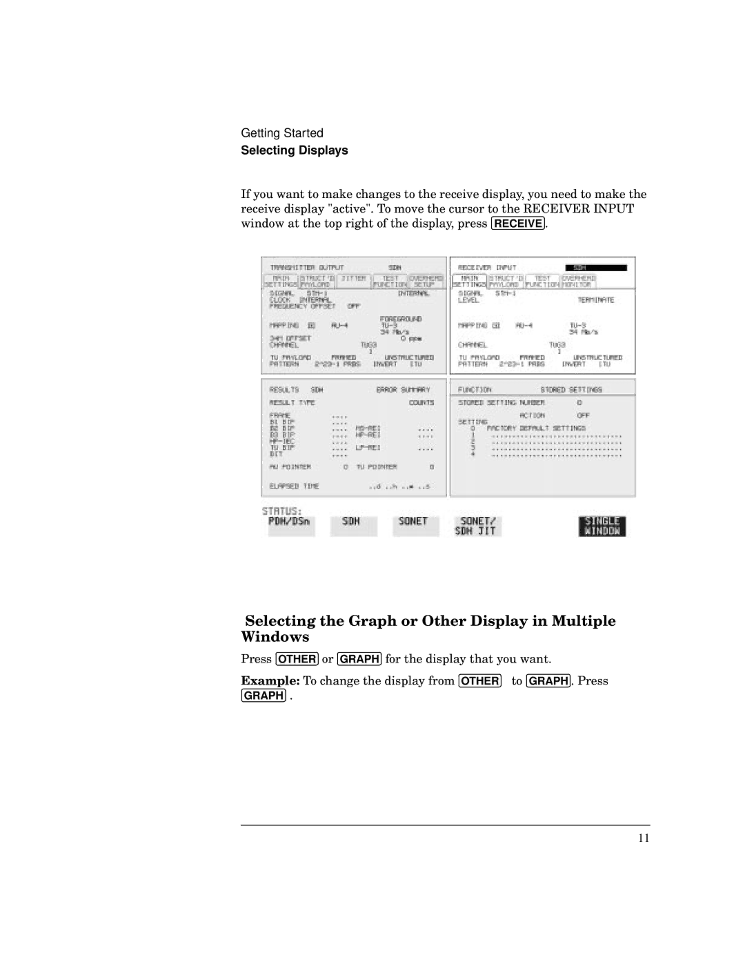 HP 37717C manual Selecting the Graph or Other Display in Multiple Windows 