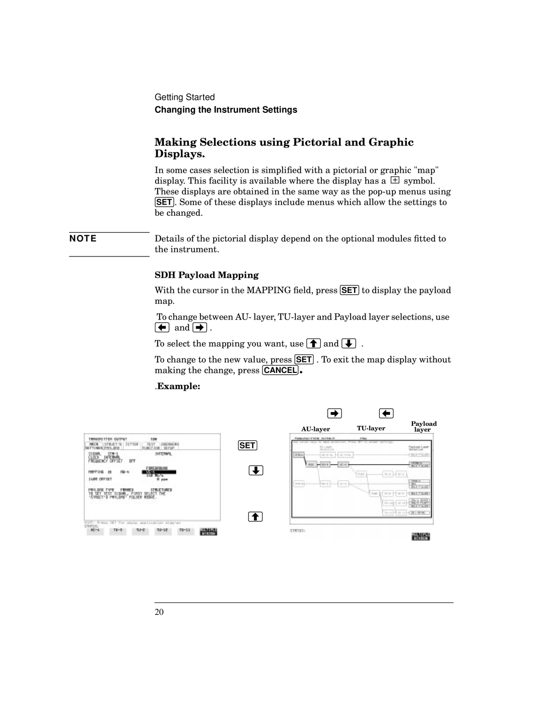 HP 37717C manual Making Selections using Pictorial and Graphic Displays, SDH Payload Mapping 