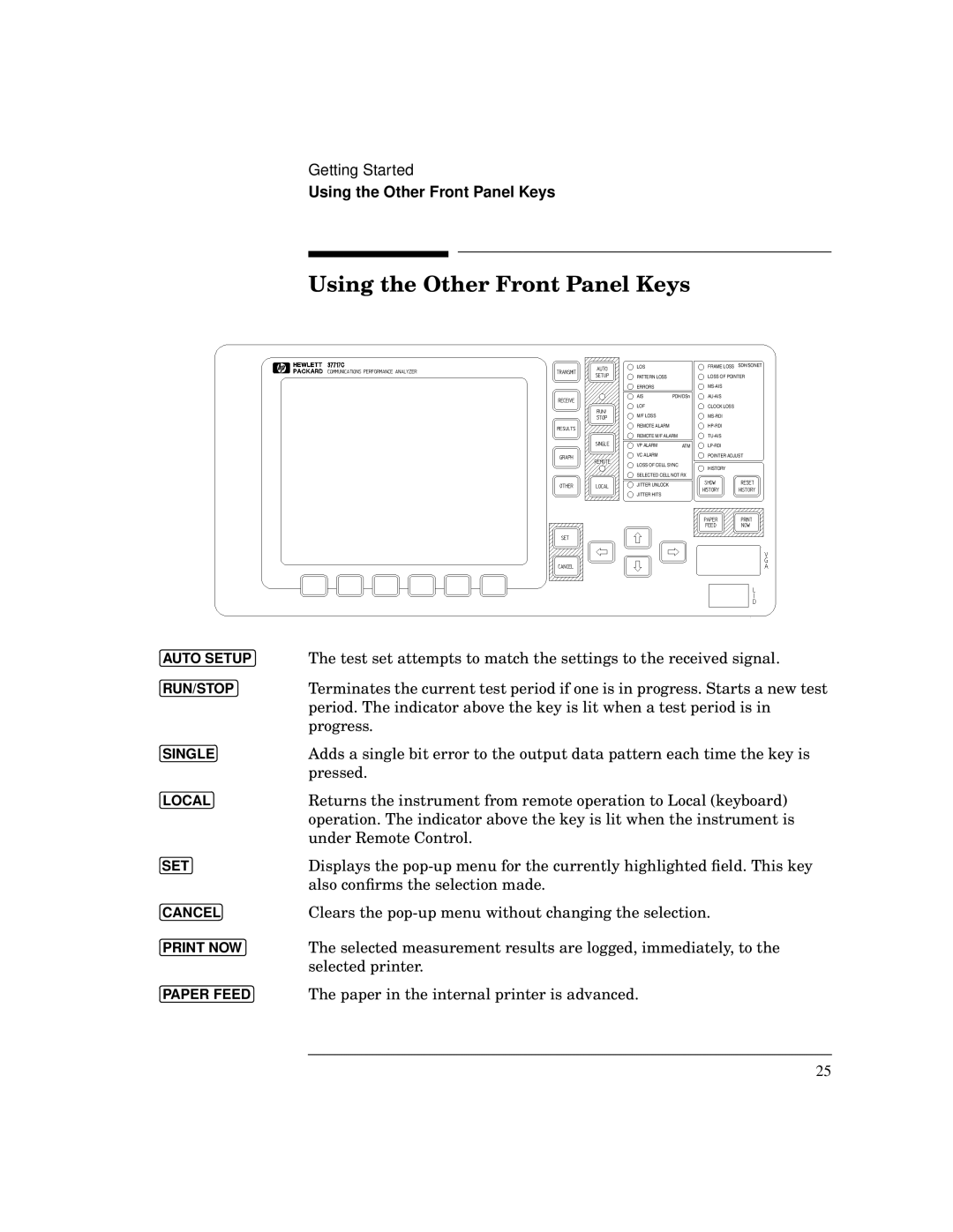 HP 37717C manual Using the Other Front Panel Keys 