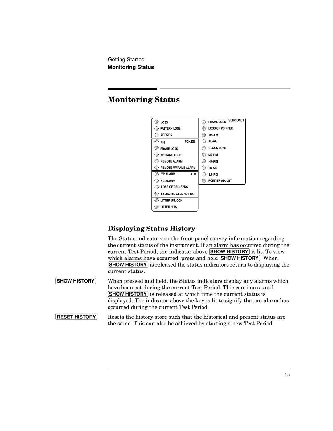 HP 37717C manual Monitoring Status, Displaying Status History 