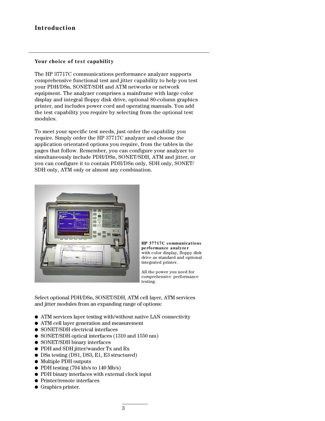 HP 37717C manual Introduction, Your choice of test capability 