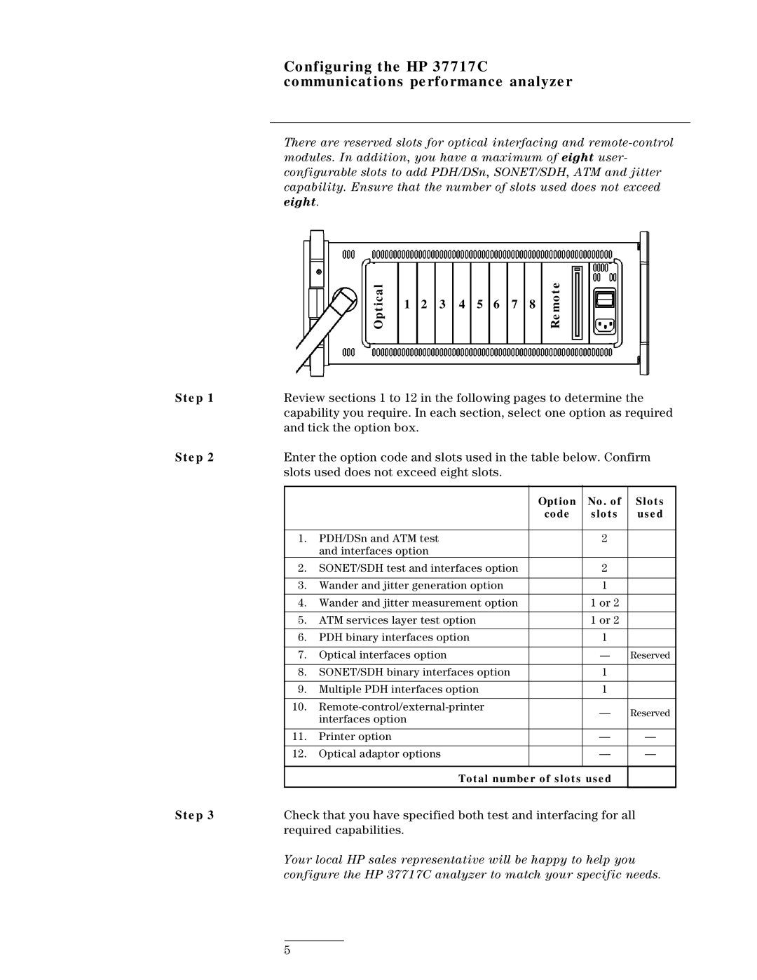 HP 37717C manual Eight, Optical 3 4 5 6 7 Remote Step 