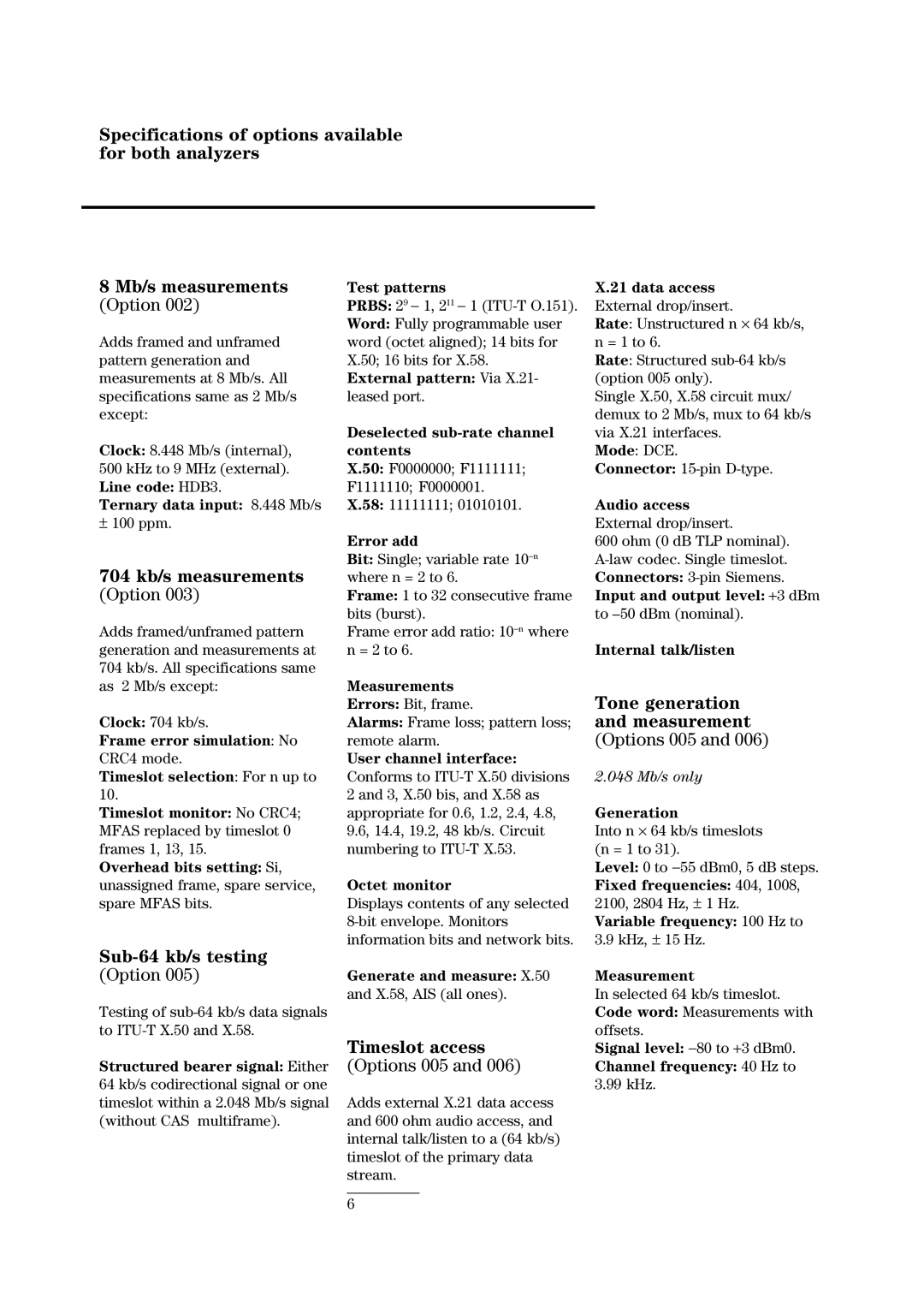 HP 37732A, 37722A manual 704 kb/s measurements, Tone generation and measurement, Sub-64 kb/s testing, Timeslot access 