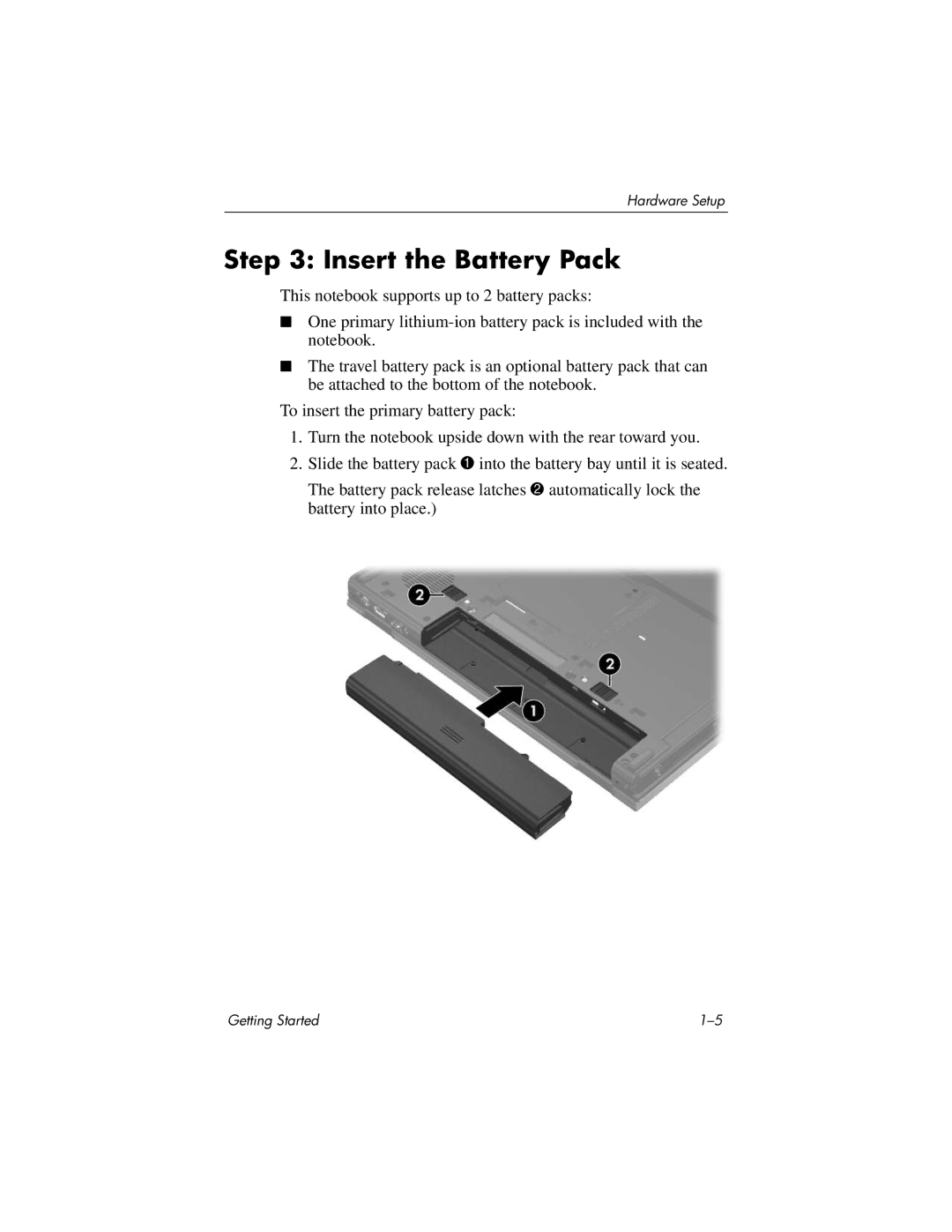 HP 377703-001 manual Insert the Battery Pack 