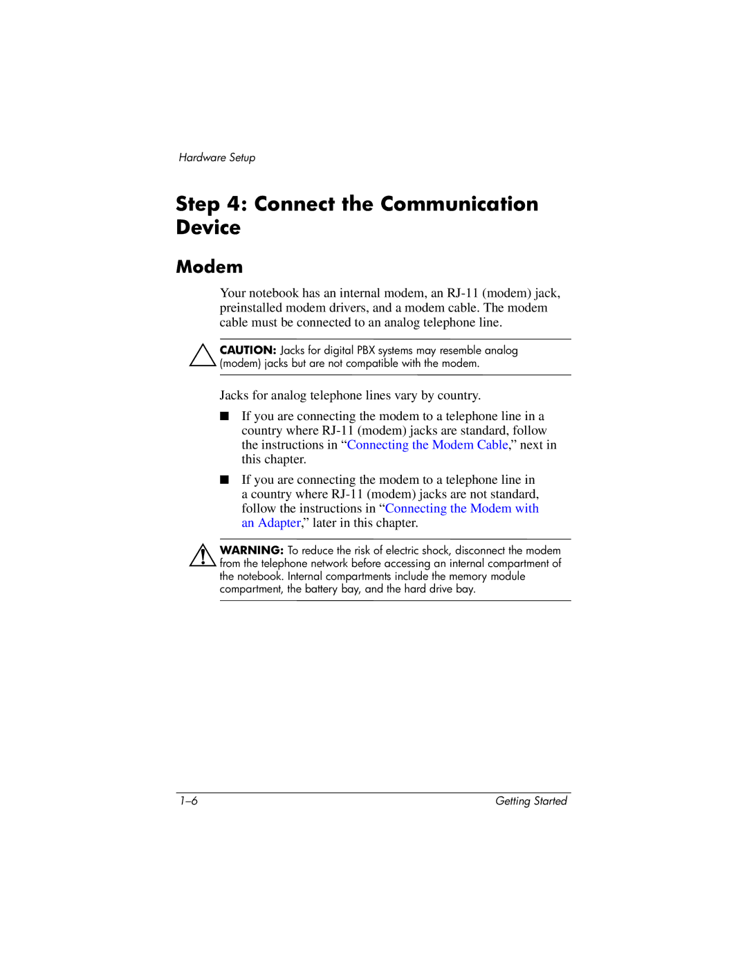 HP 377703-001 manual Connect the Communication Device, Modem 