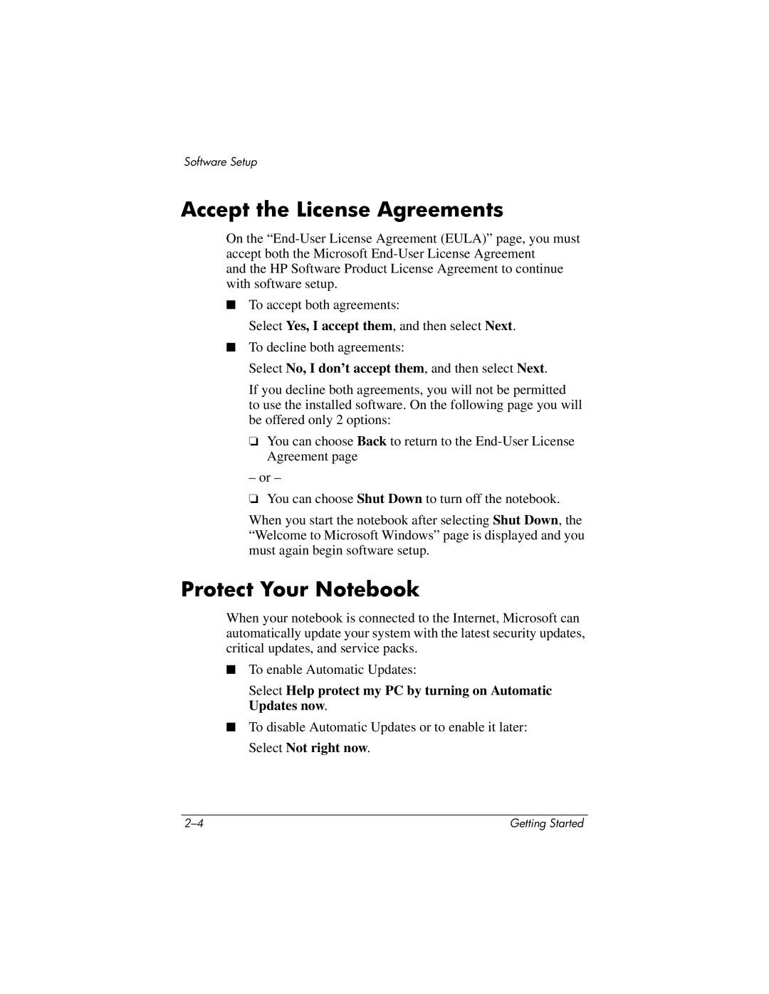 HP 377703-001 manual Accept the License Agreements, Protect Your Notebook 