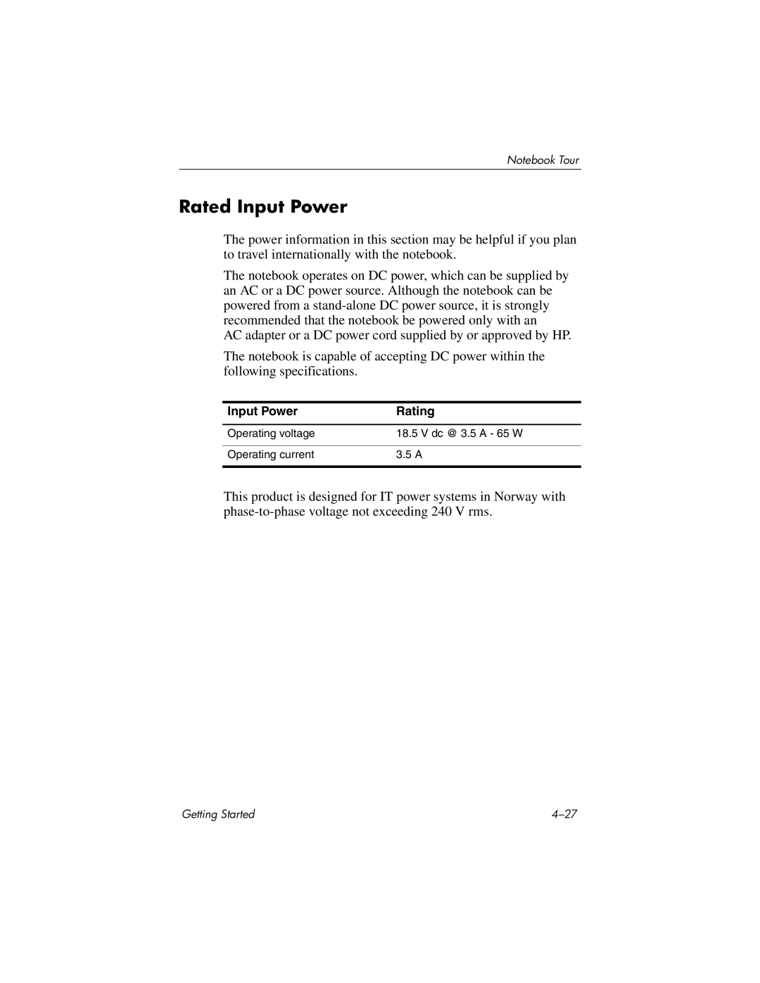 HP 377703-001 manual Rated Input Power 