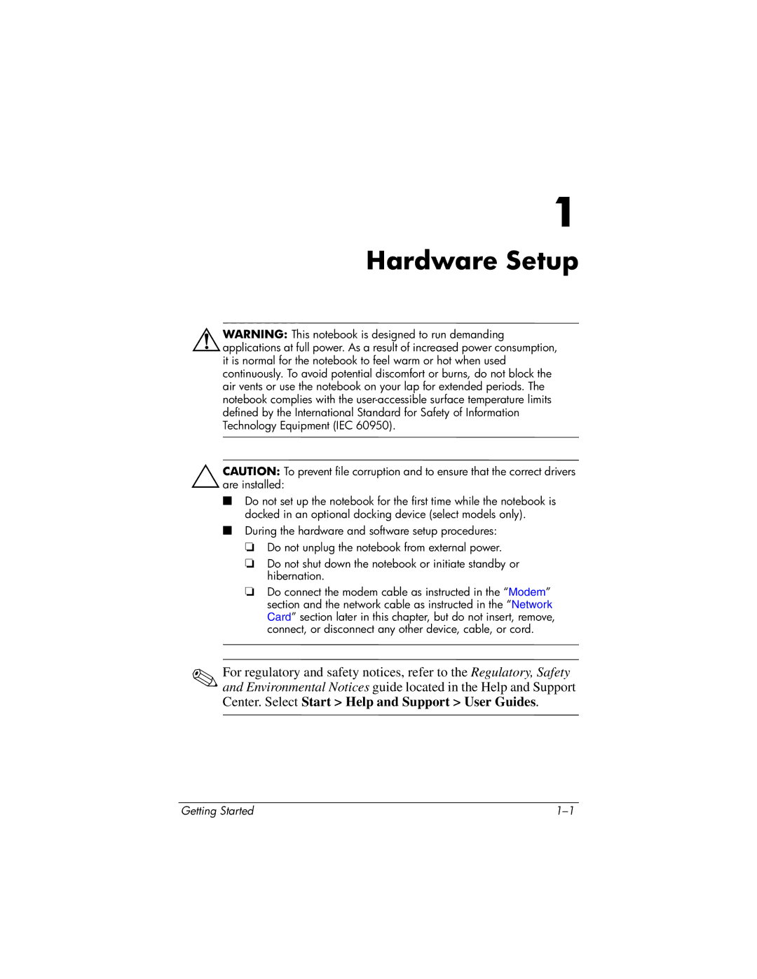 HP 377703-001 manual Hardware Setup 