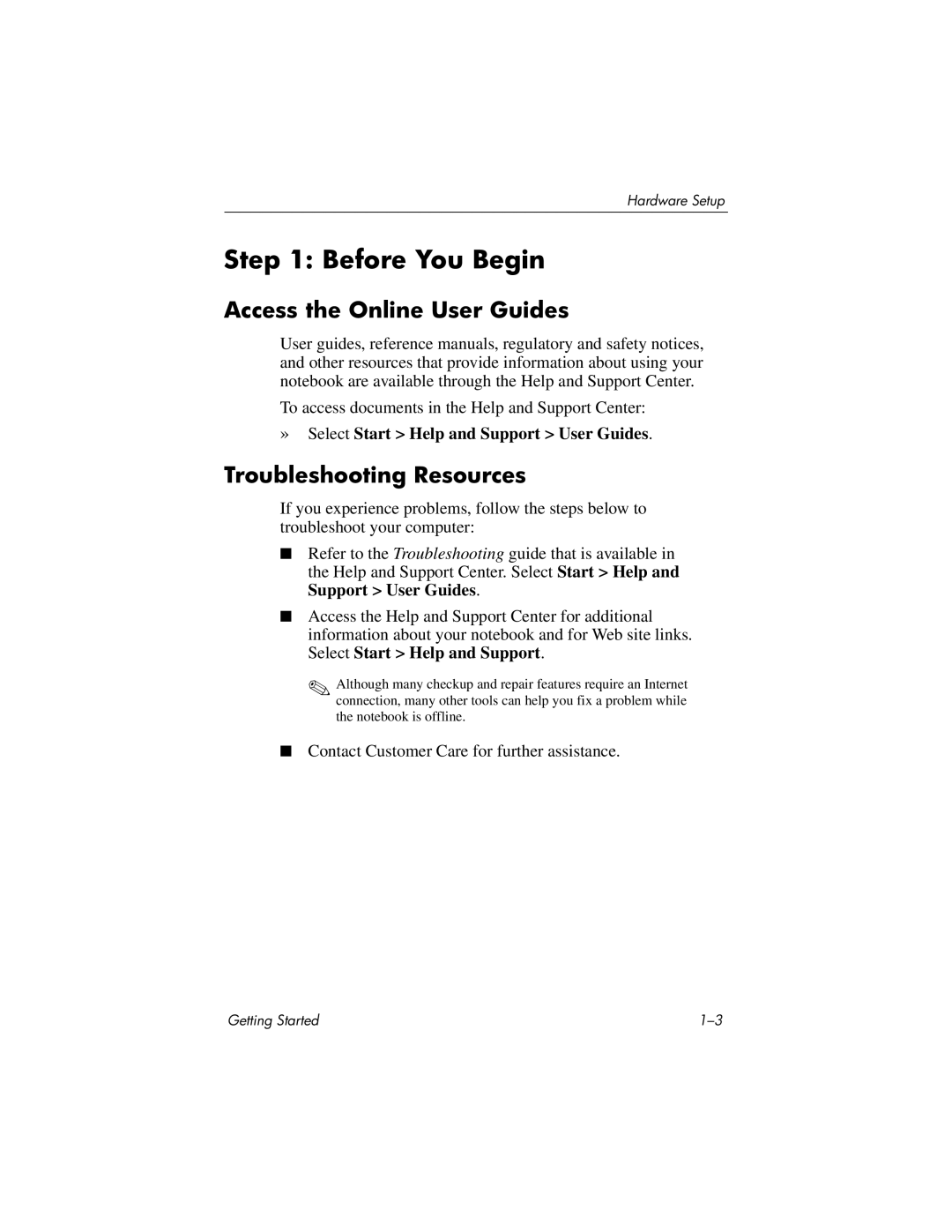 HP 377703-001 manual Before You Begin, Access the Online User Guides, Troubleshooting Resources 