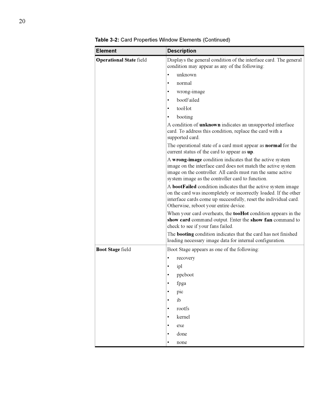 HP 377707-002 manual Operational State field, Boot Stage field 