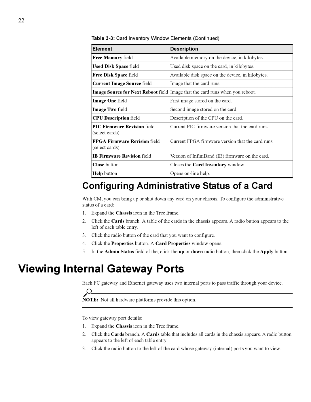 HP 377707-002 manual Viewing Internal Gateway Ports, Configuring Administrative Status of a Card 