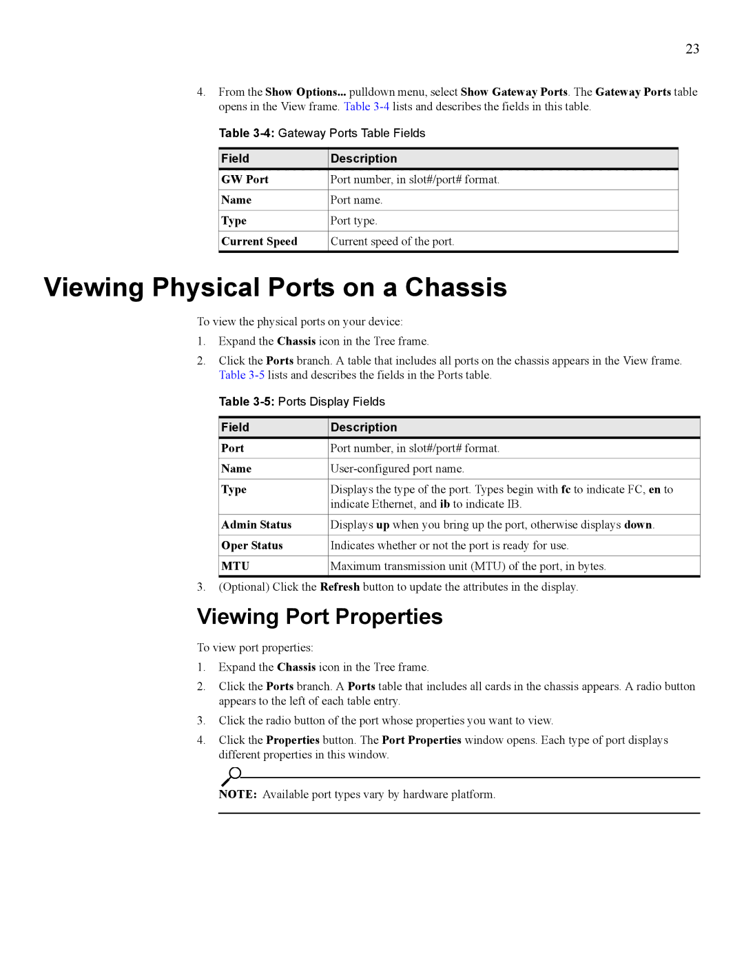 HP 377707-002 manual Viewing Physical Ports on a Chassis, Viewing Port Properties, Admin Status, Oper Status 