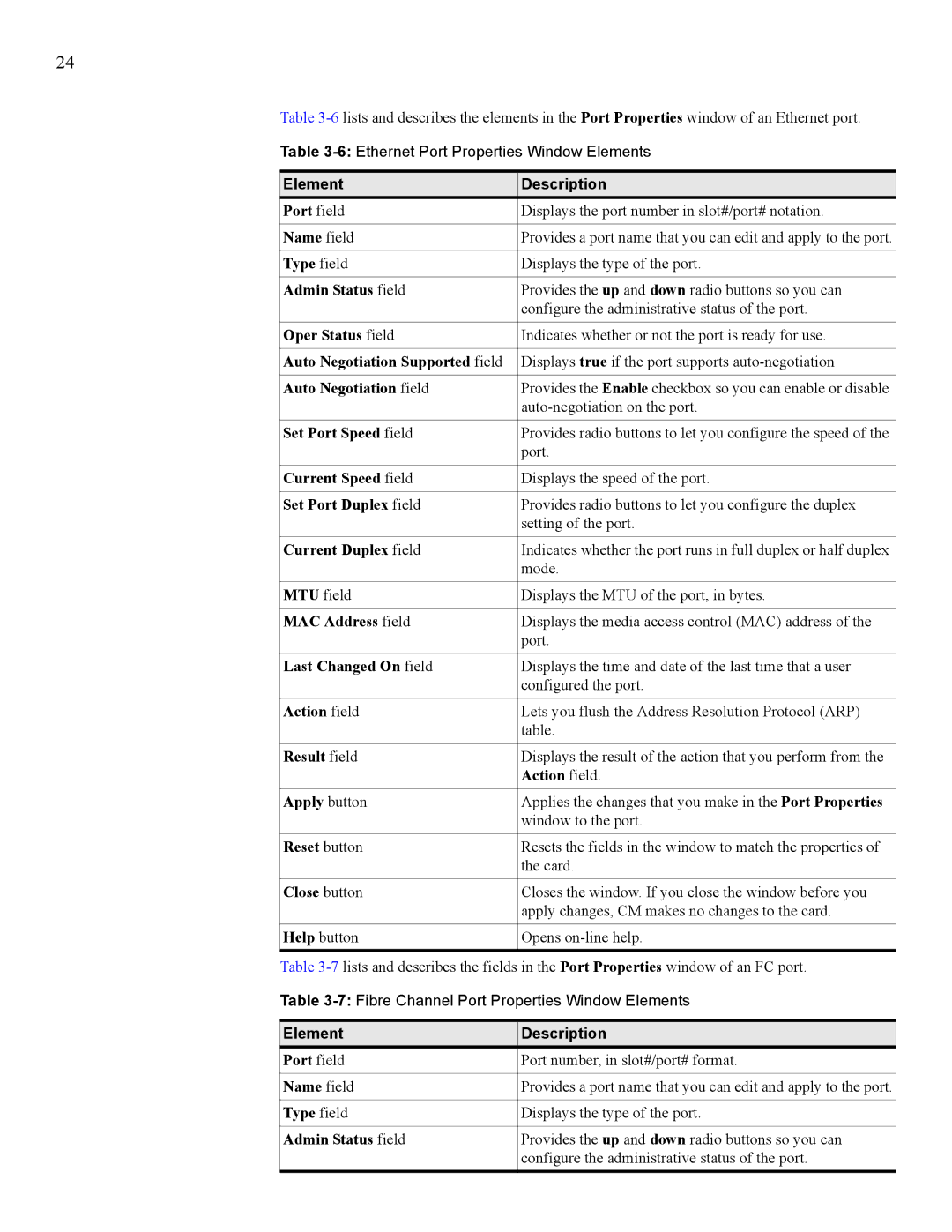 HP 377707-002 manual Port field, Name field, Oper Status field, Auto Negotiation Supported field, Auto Negotiation field 