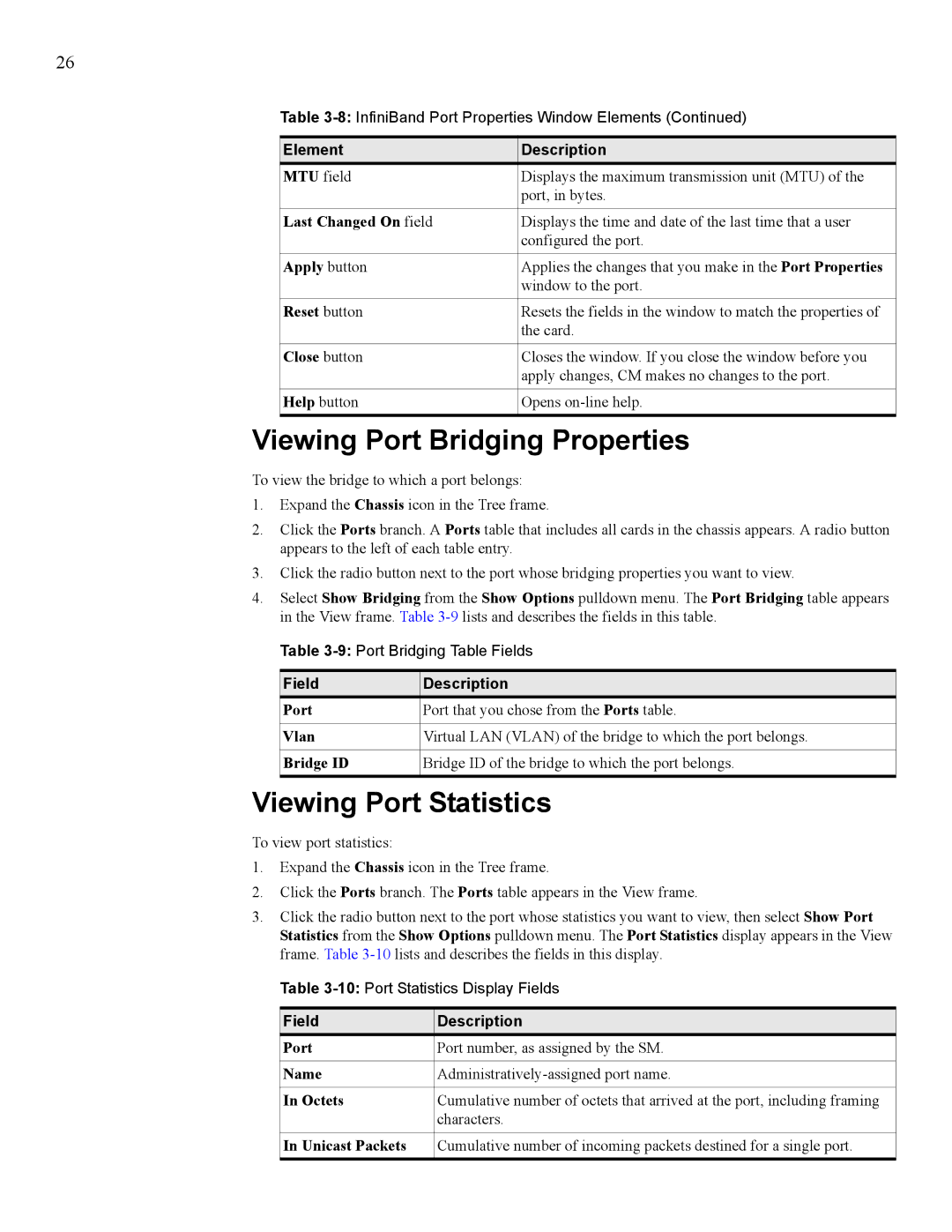 HP 377707-002 manual Viewing Port Bridging Properties, Viewing Port Statistics, Octets, Unicast Packets 