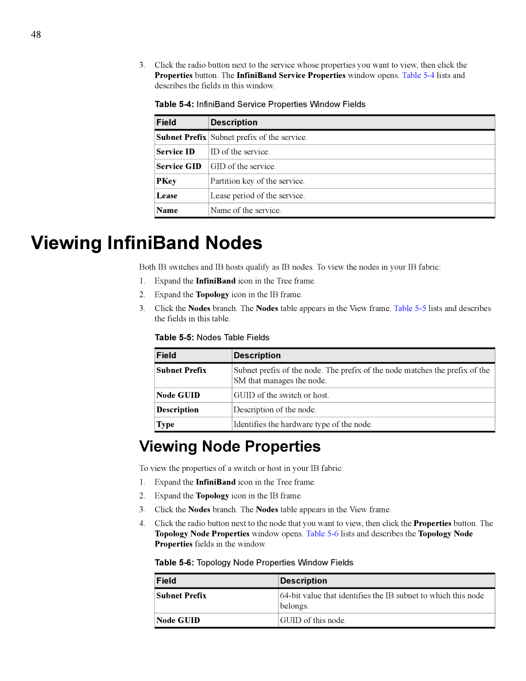 HP 377707-002 manual Viewing InfiniBand Nodes, Viewing Node Properties, Node Guid, Description 