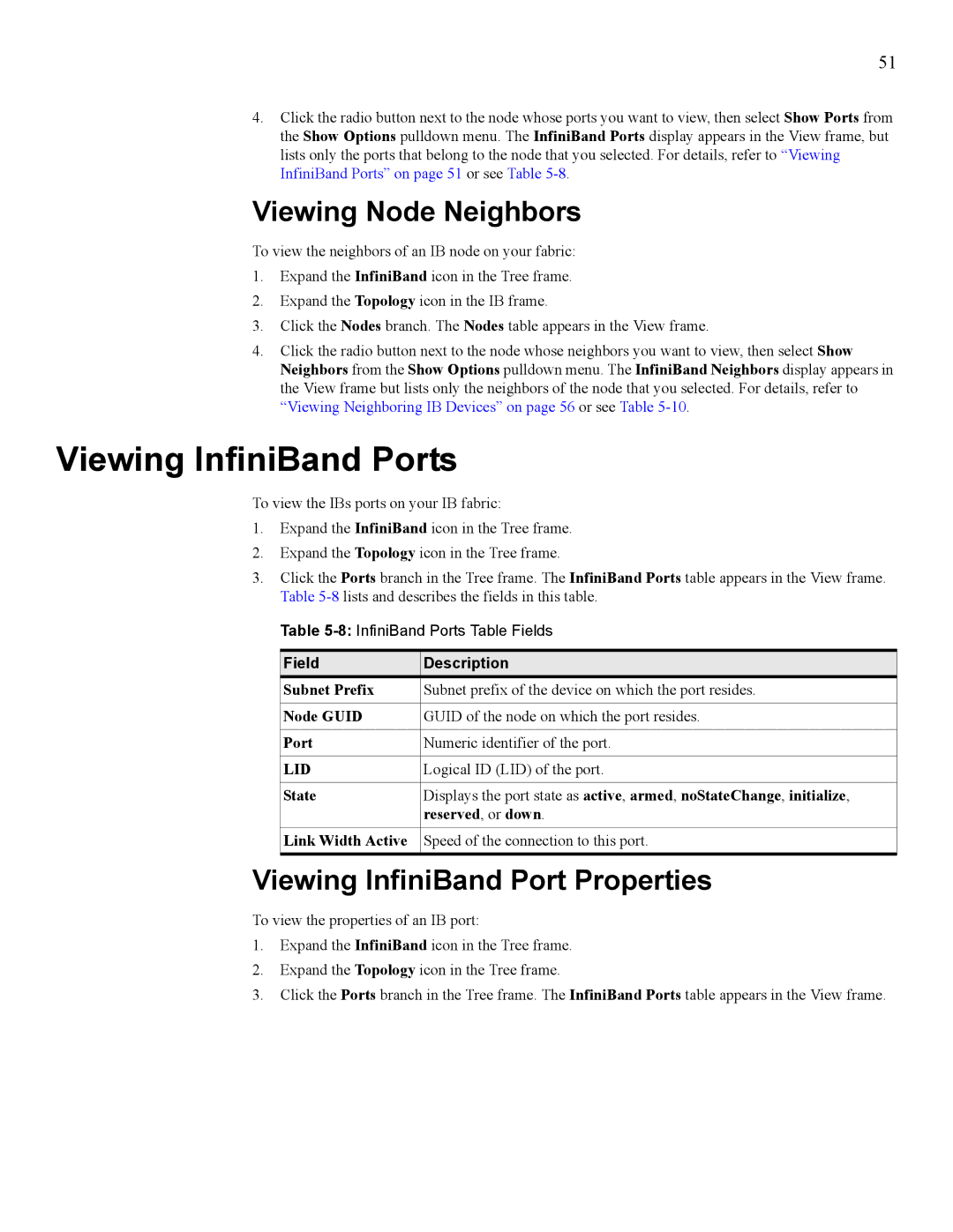 HP 377707-002 manual Viewing InfiniBand Ports, Viewing Node Neighbors, Viewing InfiniBand Port Properties 