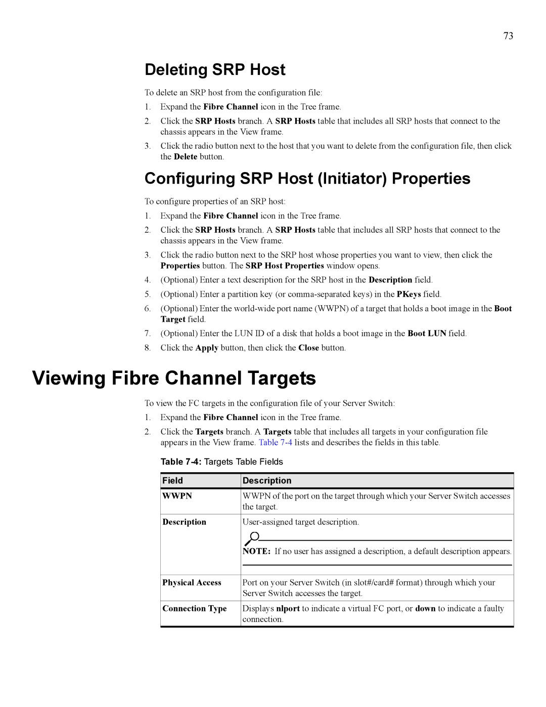 HP 377707-002 Viewing Fibre Channel Targets, Deleting SRP Host, Configuring SRP Host Initiator Properties, Physical Access 