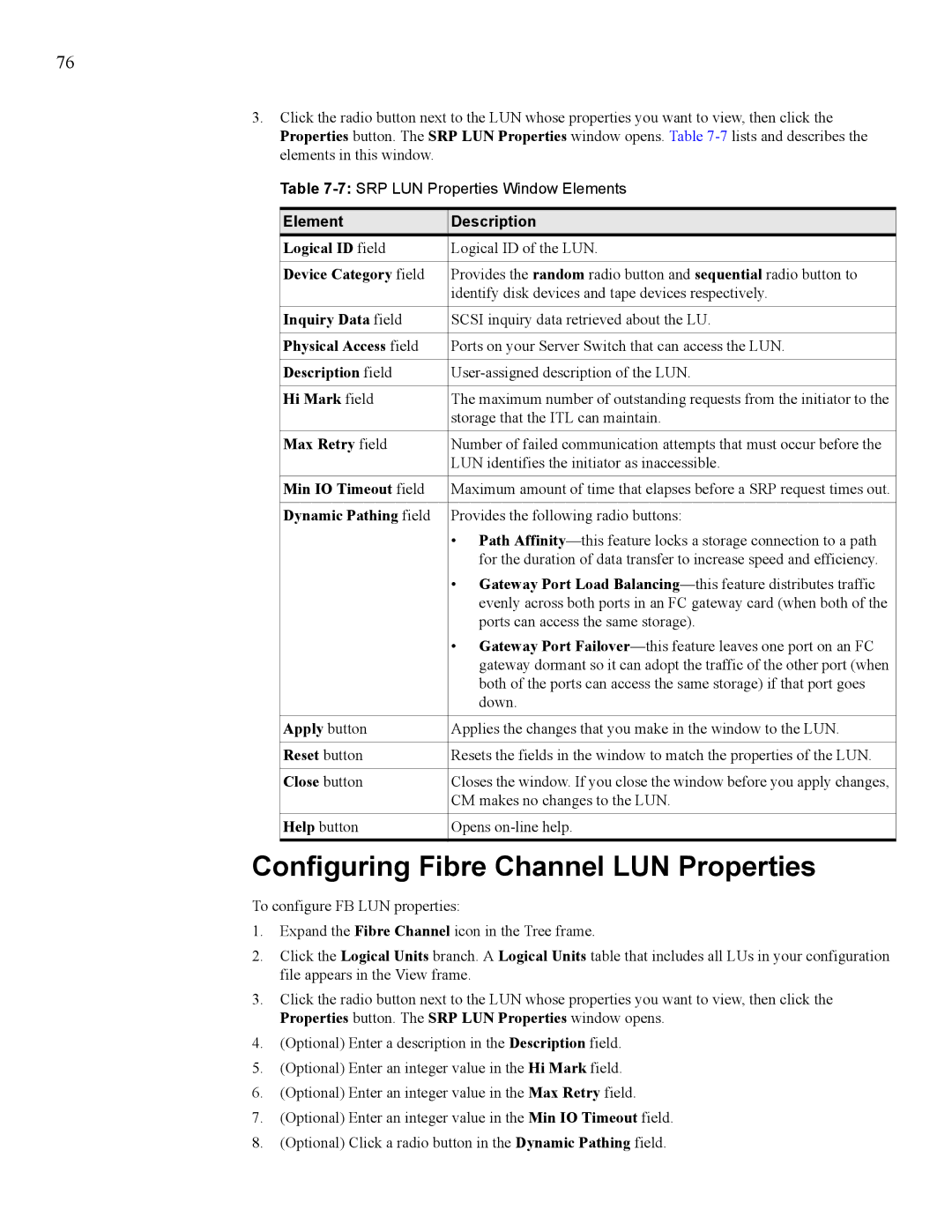 HP 377707-002 manual Configuring Fibre Channel LUN Properties 