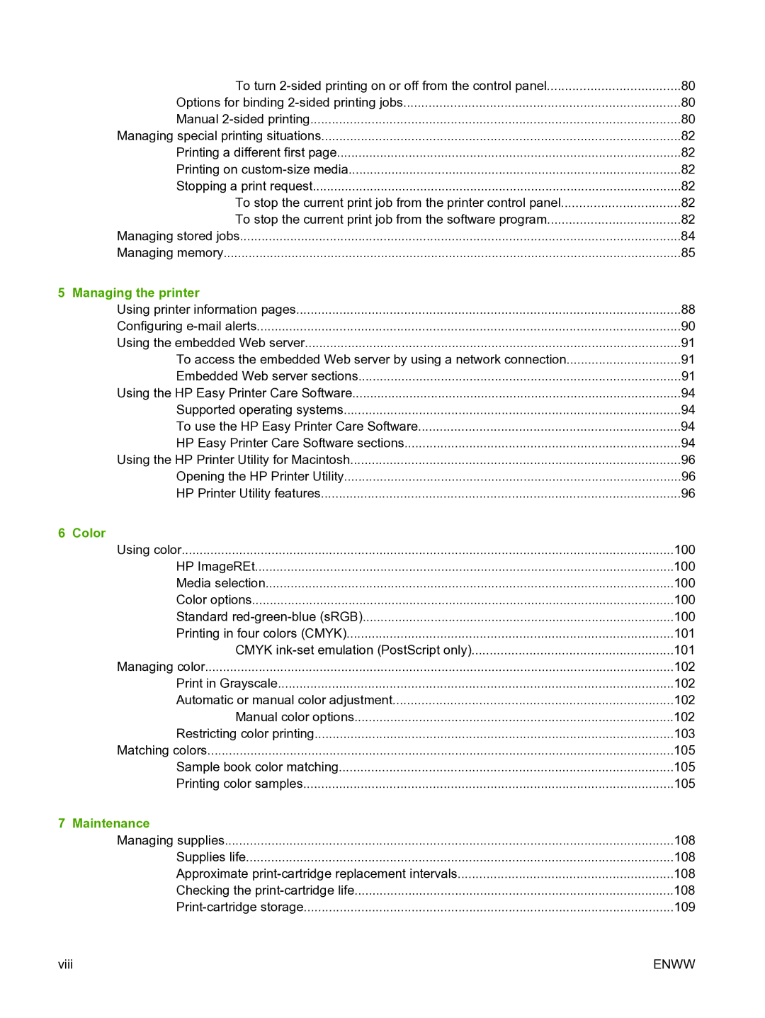 HP 3800 manual Managing the printer, Color, Maintenance 