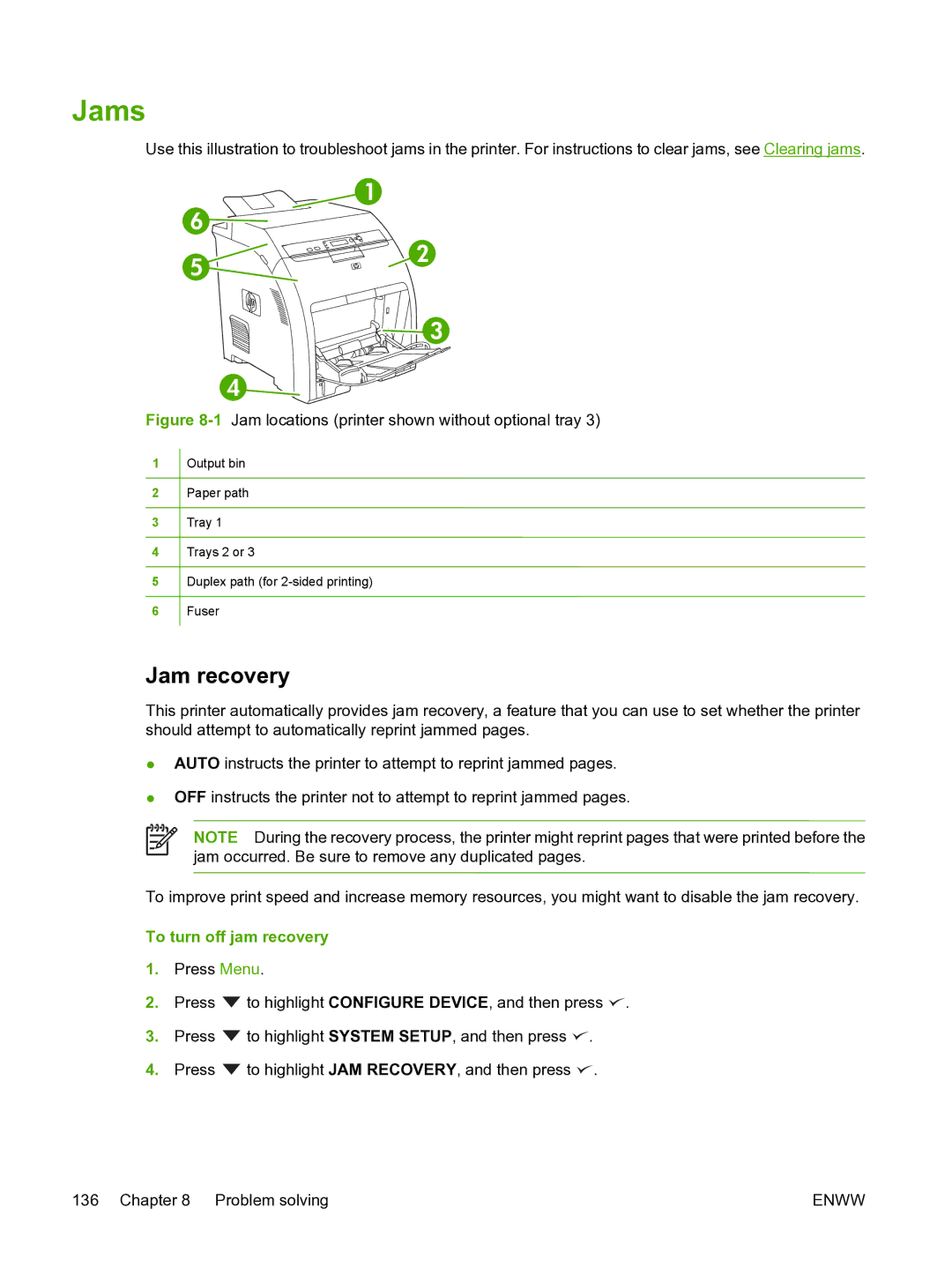 HP 3800 manual Jams, Jam recovery 