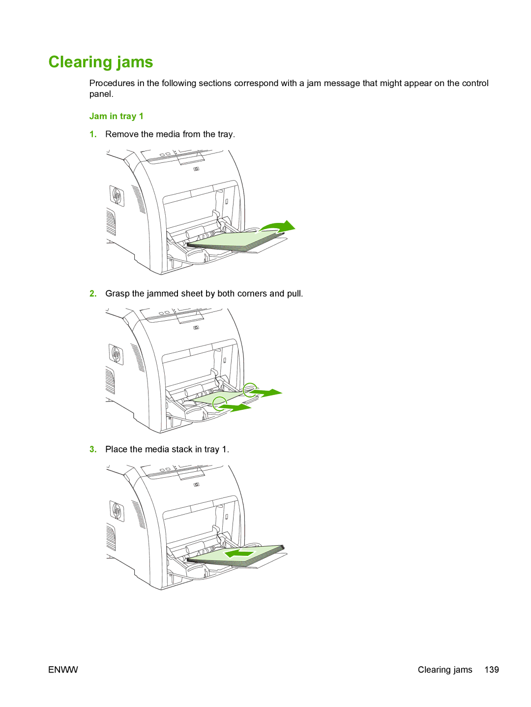 HP 3800 manual Clearing jams, Jam in tray 