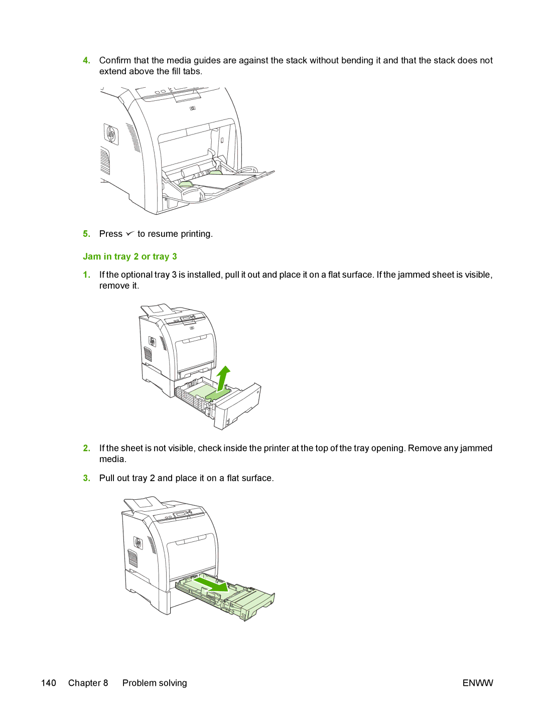 HP 3800 manual Jam in tray 2 or tray 