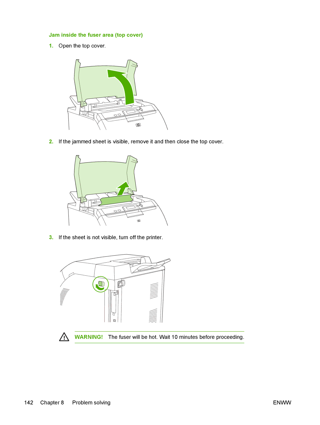 HP 3800 manual Jam inside the fuser area top cover 